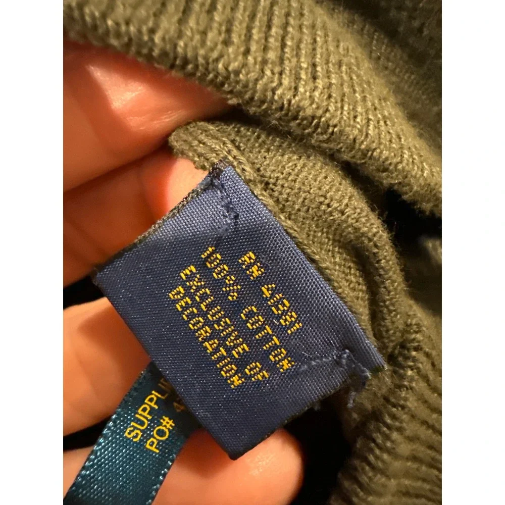 Polo Ralph Lauren Mens XXL Full‎ Zip Cotton Sweater Olive Green Mock Neck Pony